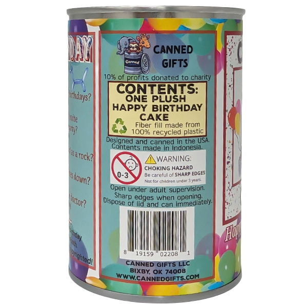 Canned Cake | Happy Birthday to You Gift | Plush B-day Cake: Foil Lid
