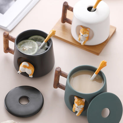 Creative Mug With Lid And Spoon Ceramic Personality