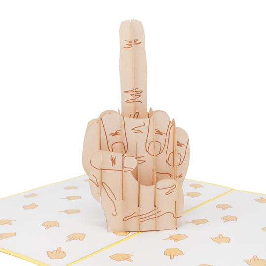 Wooden middle finger sculpture on a white background