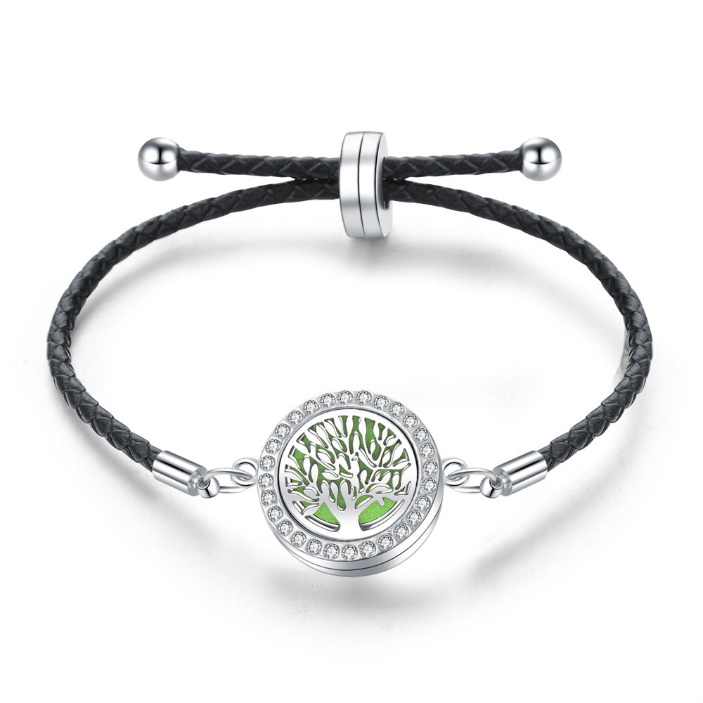 Openable Stainless Steel  Alloy Hollowed Out Tree Of Life Aroma Essential Oil Bracelet