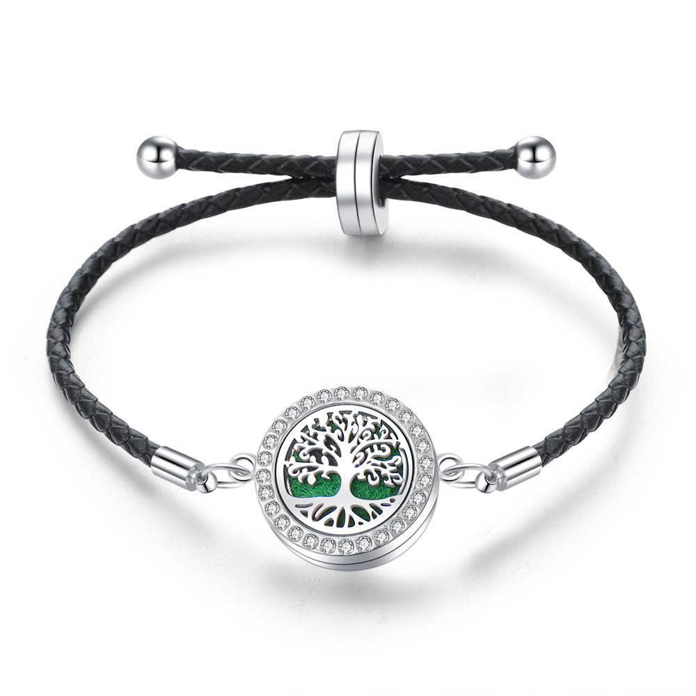 Openable Stainless Steel  Alloy Hollowed Out Tree Of Life Aroma Essential Oil Bracelet