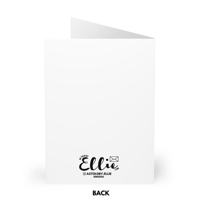 Back view of a white card with 'Ellie' branding and contact information.